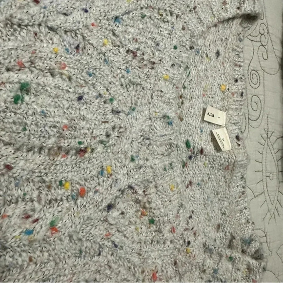 Anthropologie Moth M Cable Knit Tunic Sweater Bell Sleeve Light Gray Confetti - Picture 5 of 10